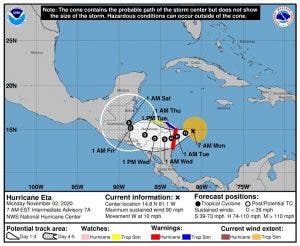 El huracán Eta sube a categoría 4 cerca de la costa noreste de Nicaragua