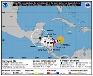 El huracán Eta sube a categoría 4 cerca de la costa noreste de Nicaragua