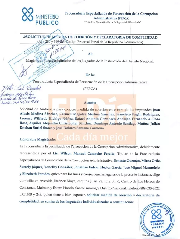 Solicitud de medida de coerción contra Alexis Medina Sánchez y compartes