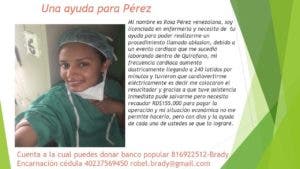 Enfermera venezolana solicita ayuda para procedimiento médico