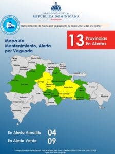 COE eleva a 13 provincias en alerta por vaguada