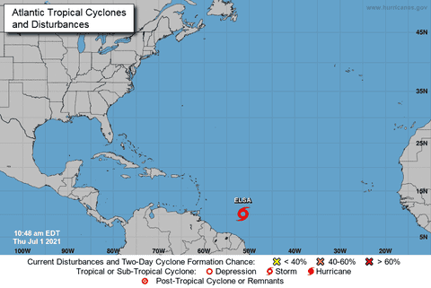 Elsa, quinta tormenta del año en el Atlántico, se fortalece en el Caribe