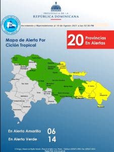 19 provincias y DN en alerta por ciclón tropical con 90% probabilidad convertirse en tormenta