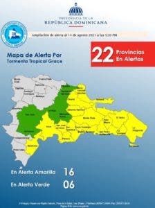 COE aumentó a 22 las provincias en alerta por posible paso de tormenta Grace