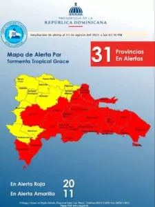 Unas 20 provincias del país en alerta roja ante posible paso de la tormenta Grace