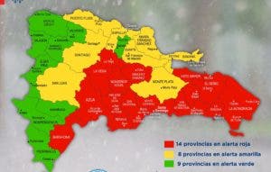 COE eleva a 14 las provincias en alerta roja por tormenta Fred