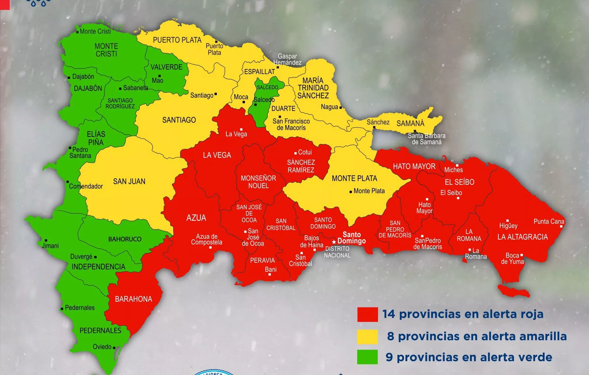 COE eleva a 14 las provincias en alerta roja por tormenta Fred