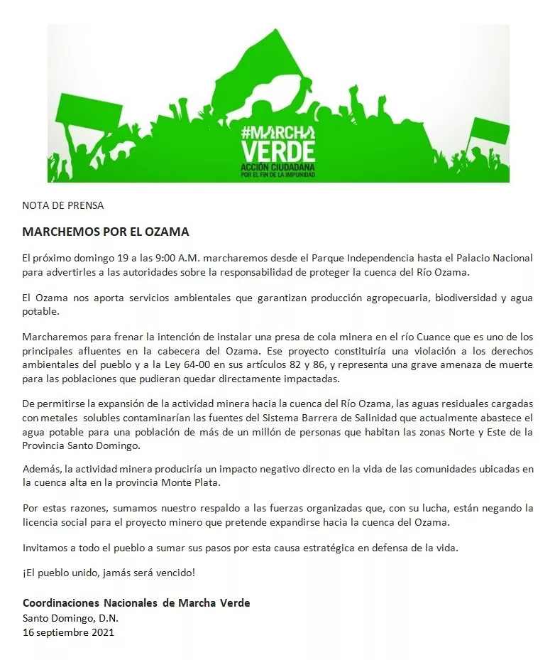 Marcha Verde realizará caminata el domingo para pedir se proteja río Ozama