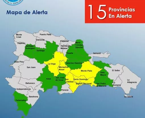 COE disminuye a 15 provincias en alerta por lluvias