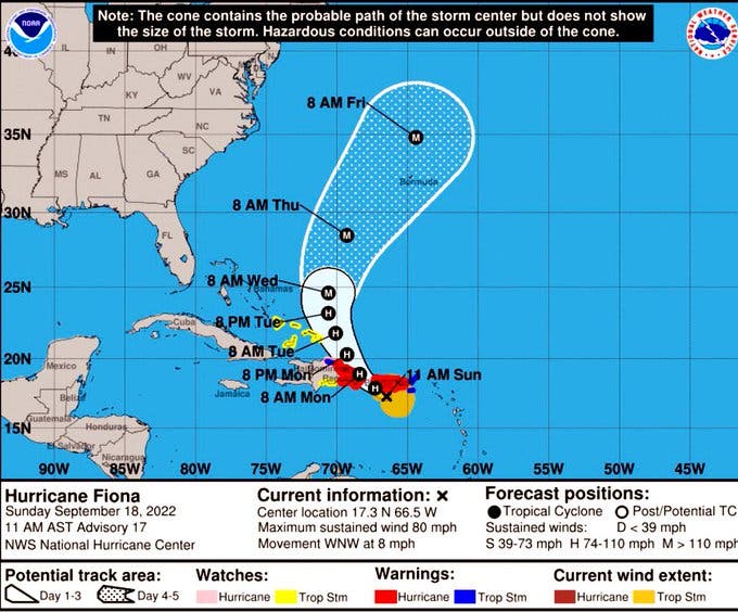 Fiona se convierte en huracán; tiene viento máximos de 110 KM por hora