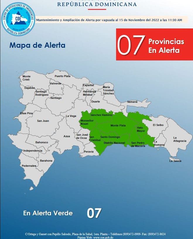 COE aumenta a 7 las provincias en alerta por vaguada