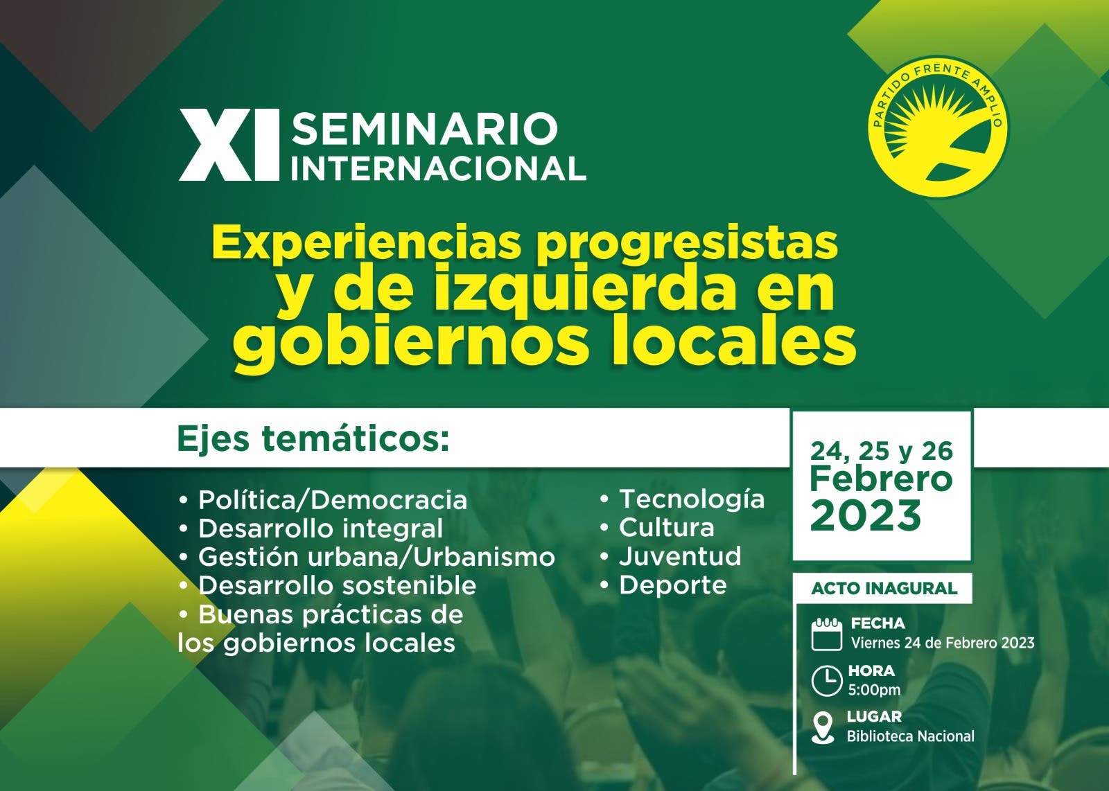 Frente Amplio celebrará seminario internacional sobre experiencia de gobiernos locales progresistas