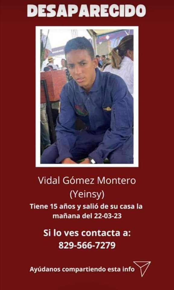 Reportan como desaparecido al joven Vidal Gómez Montero
