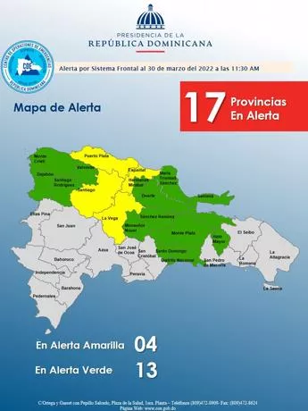 COE mantiene bajo alerta a 17 provincias del país