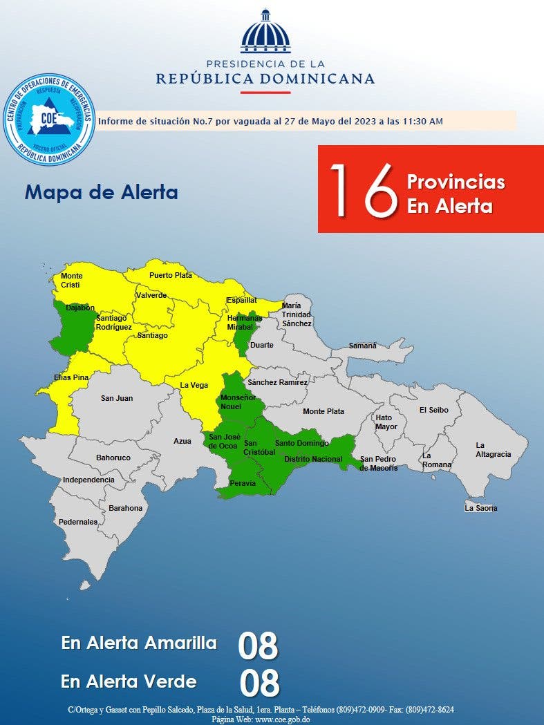 COE mantiene 16 provincias en alerta por vaguada