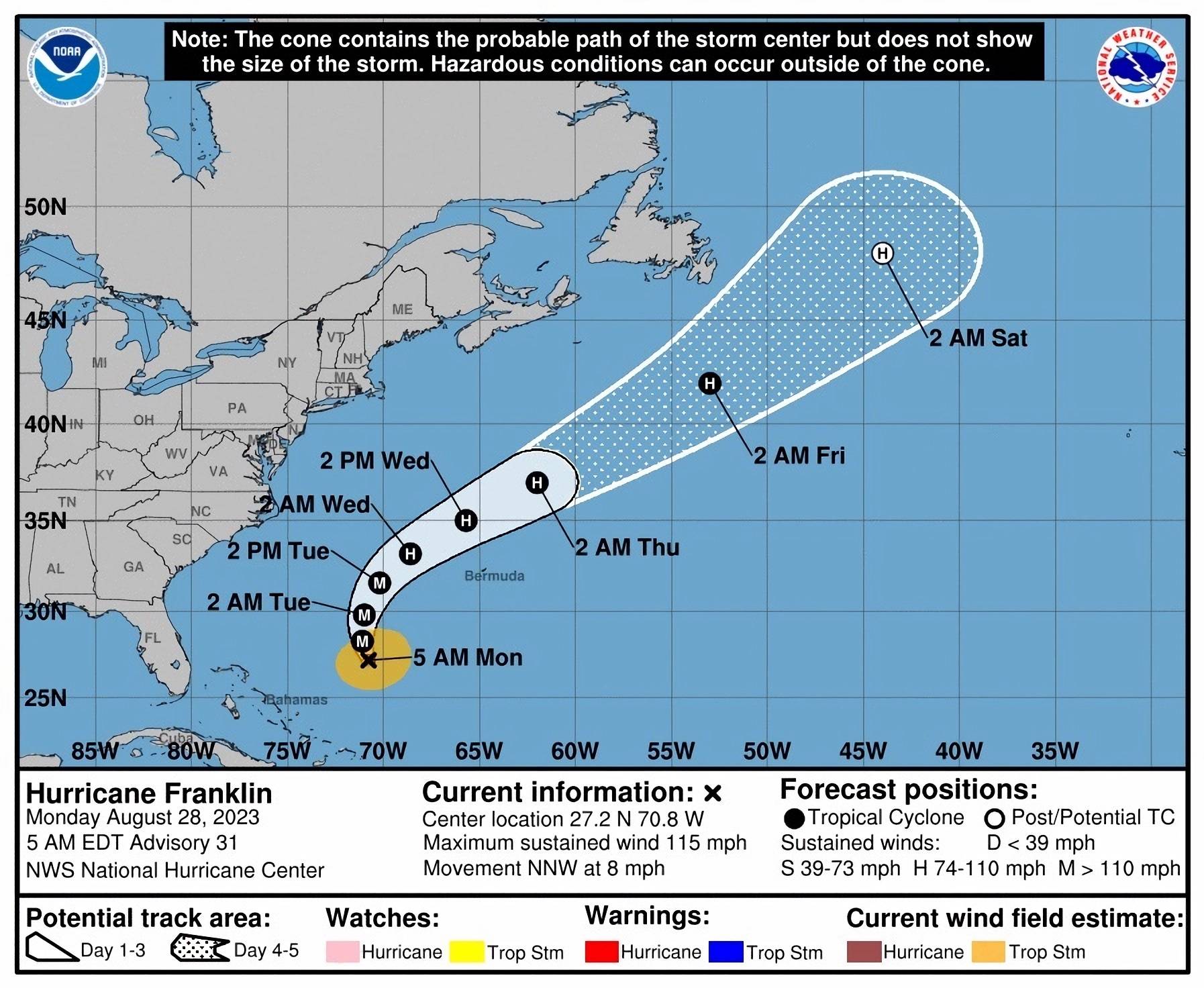 Bermudas emite alerta de tormenta tropical por Franklin, que provoca desvío de un crucero
