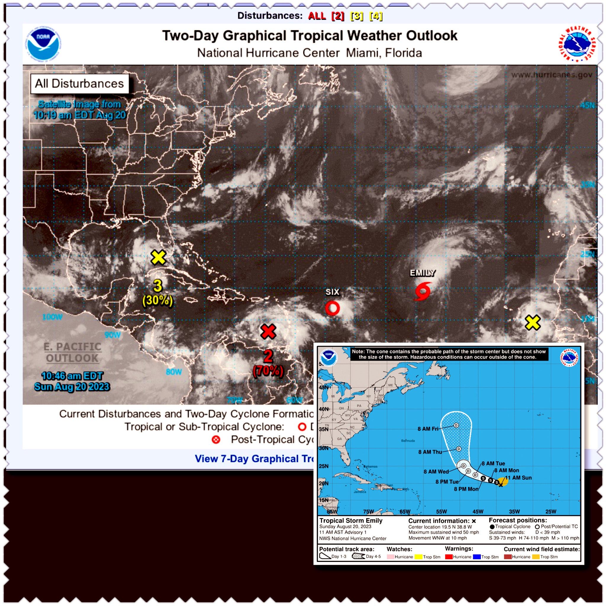 Se forma la tormenta tropical Emily en el Atlántico, que acompaña a una depresión tropical