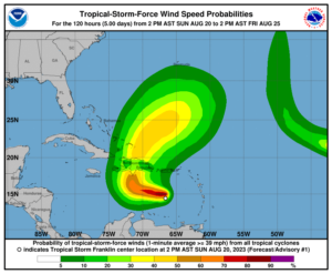 Se forma la tormenta tropical Franklin, podría afectar el martes con fuertes lluvias y vientos