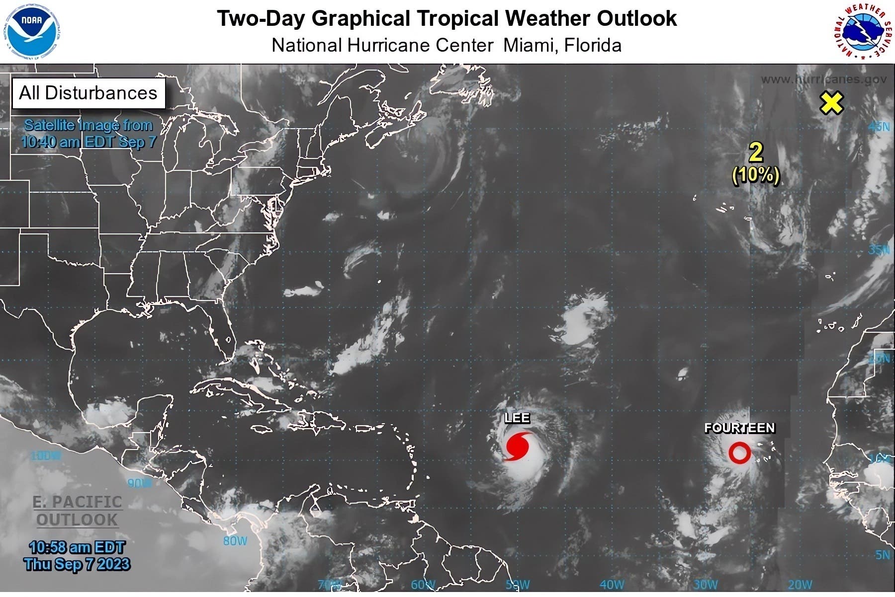 Lee es ya un poderoso huracán de categoría 4 y se forma la tormenta tropical Margot