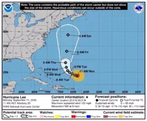 Margot se convierte en huracán en aguas abiertas del Atlántico y Lee sigue en categoría 3