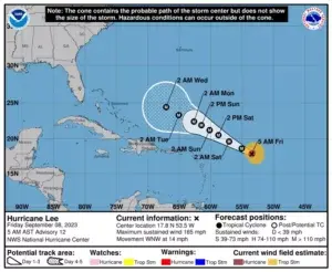 El huracán Lee alcanza categoría 5 y se acerca al este del Caribe