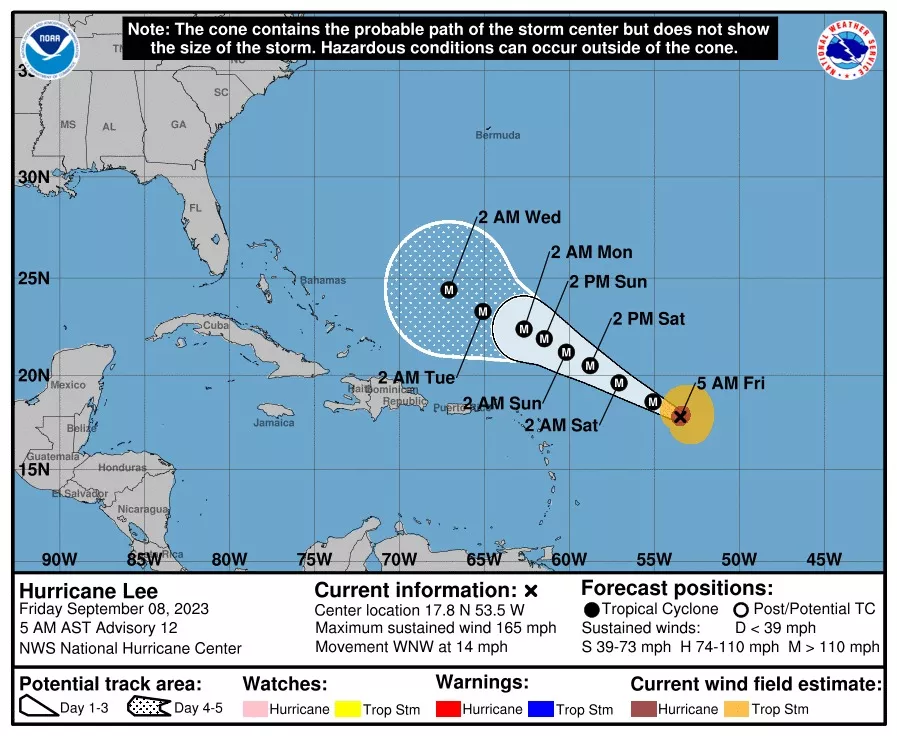 El huracán Lee alcanza categoría 5 y se acerca al este del Caribe