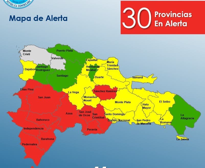Once provincias en alerta roja; 1,522 desplazados y desbordamiento de ríos por fuertes aguaceros