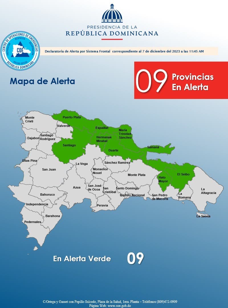 COE pone en alerta verde 9 provincias por lluvias