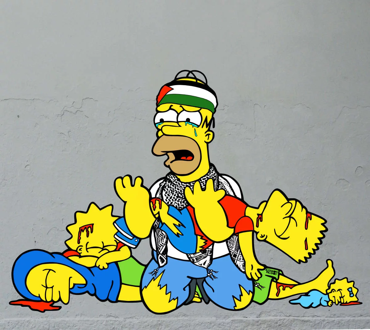 Un mural callejero de Los Simpson en Gaza, incluido en itinerario multicultural en Milán