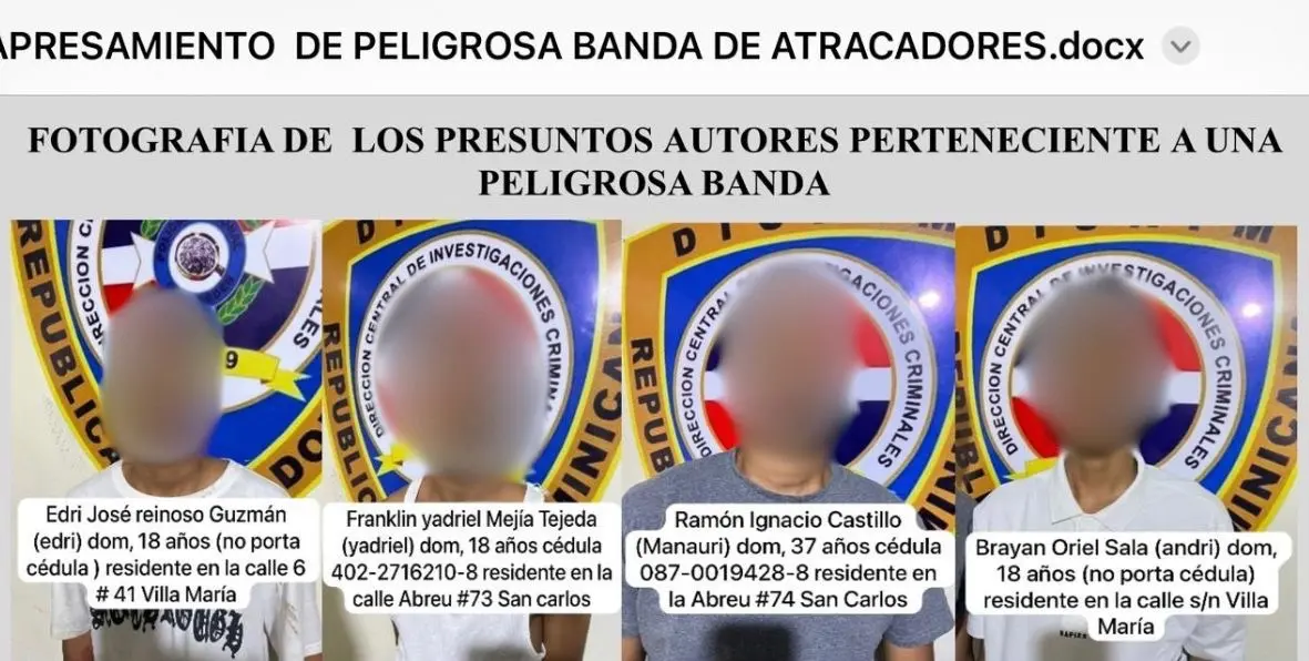 Arrestan a cuatro presuntos miembros de una ‘peligrosa banda de asaltantes’ en el gran Santo Domingo
