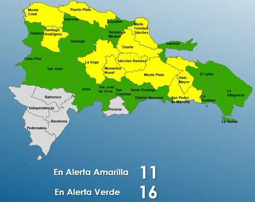 COE mantiene 11 provincias en alerta amarilla por vaguada