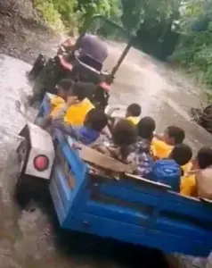 Estudiantes de Los Caños en Maimón corren peligro para ir a escuela por crecida de río