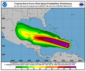 Beryl se dirige a Jamaica como un huracán de categoría 5