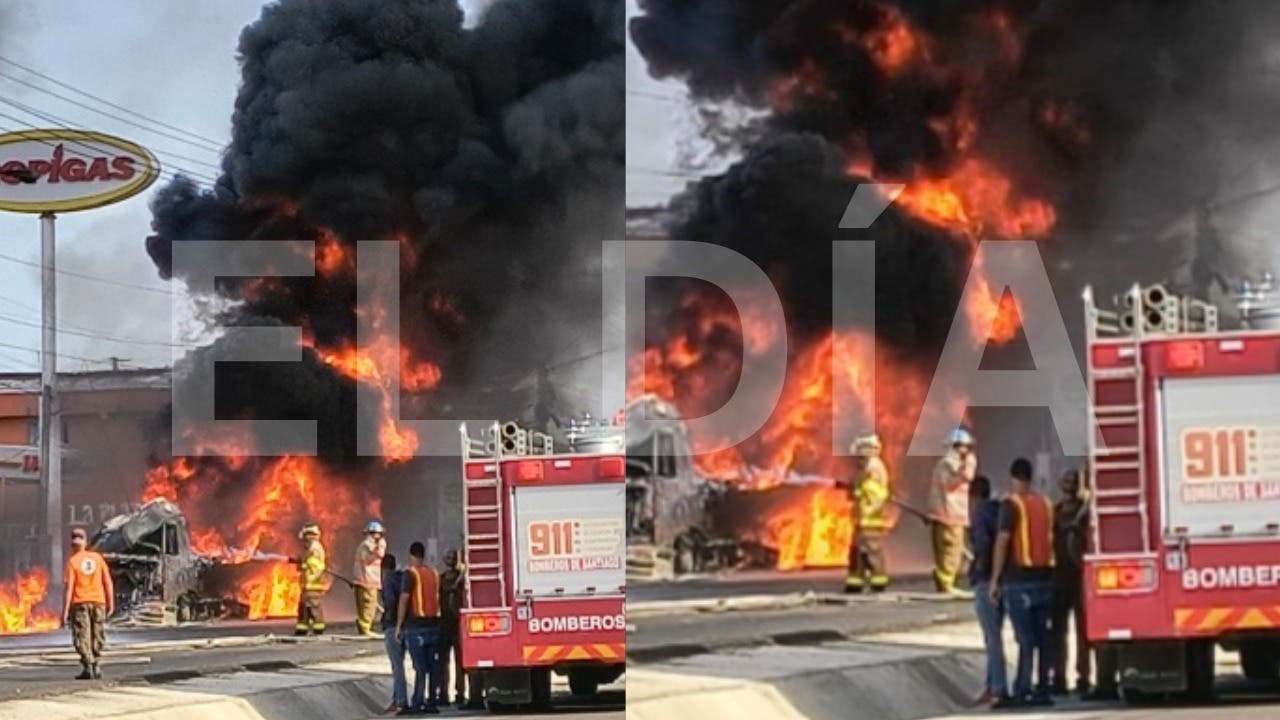 Explota un camión tanquero y se incendian varios vehículos en la autopista Duarte