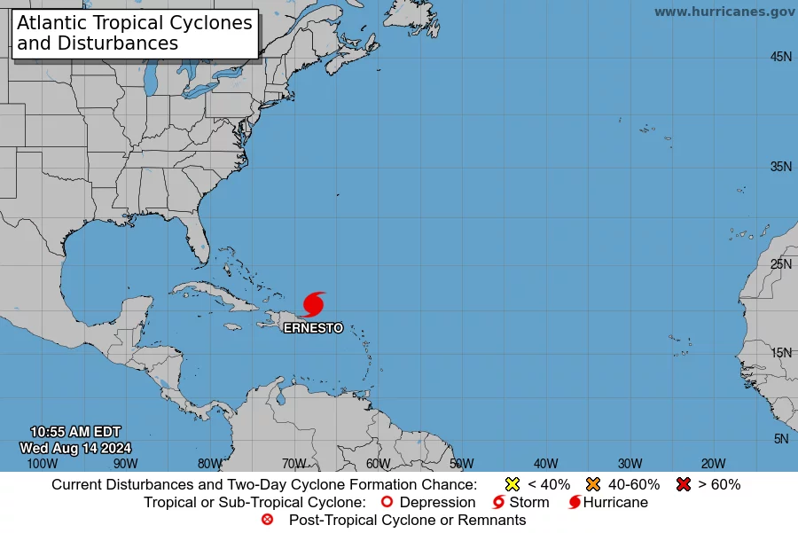 Ernesto se convierte en huracán al norte de Puerto Rico