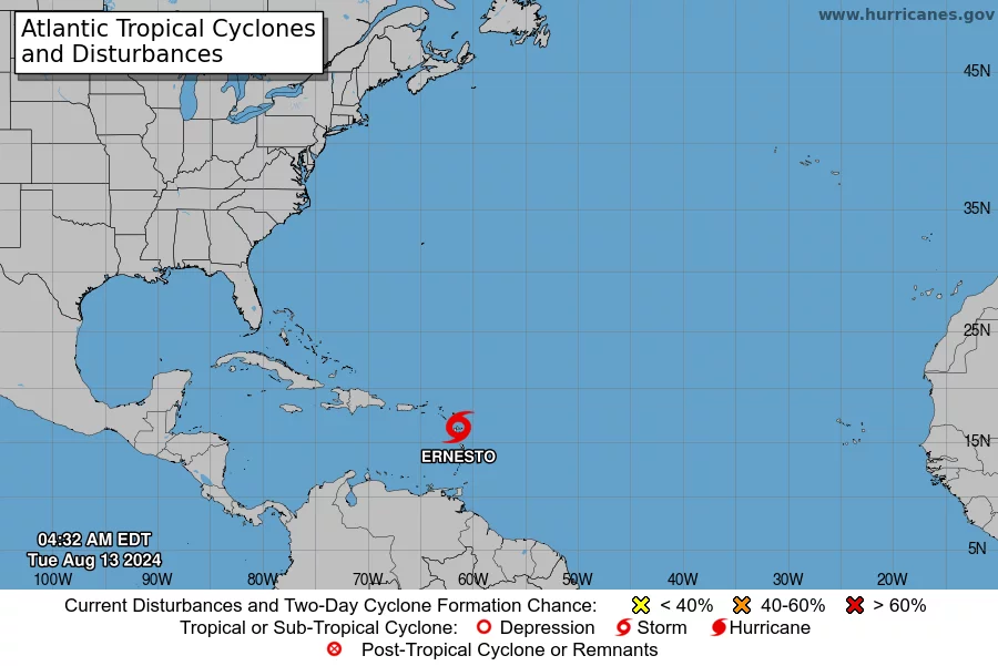 Tormenta tropical Ernesto no impactará directamente República Dominicana, informa Meteorología