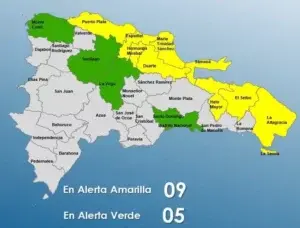 COE mantiene 9 provincias en alerta amarilla y 5 en verde por lluvias