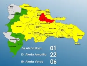 COE coloca 1 provincia en alerta roja, 22 en amarilla y 6 en verde por onda tropical y vaguada