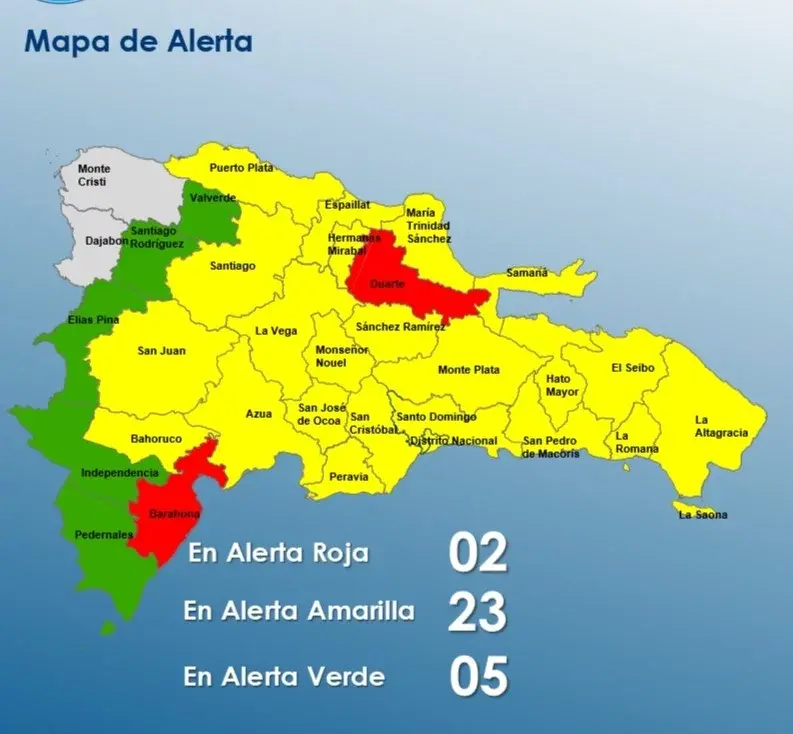 COE aumenta 2 provincias a alerta roja y 23 a amarilla; disminuye 5 a verde