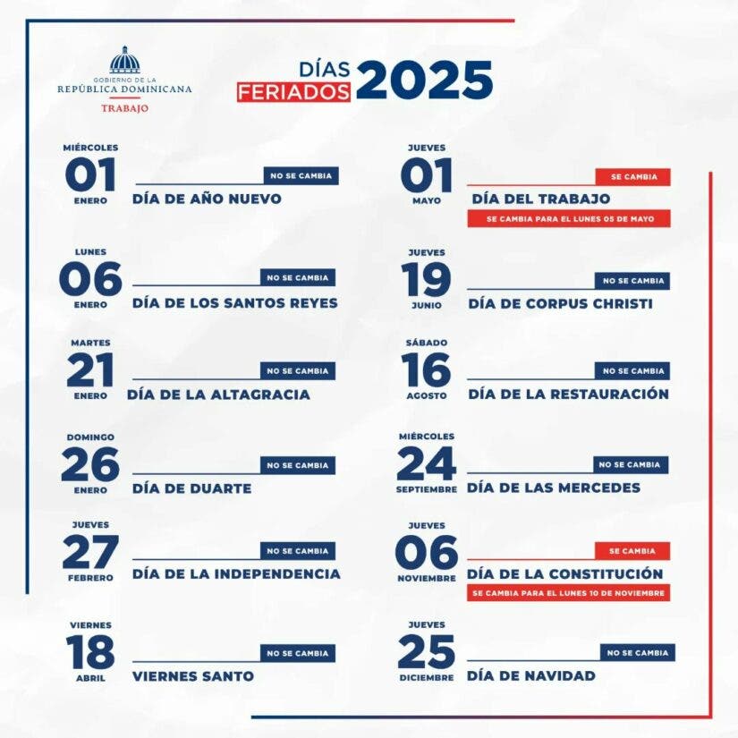 Estos son los días feriados del 2025; solo hay dos fines de semana largos