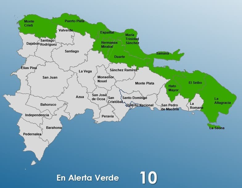 COE coloca 10 provincias el alerta verde  por vaguada