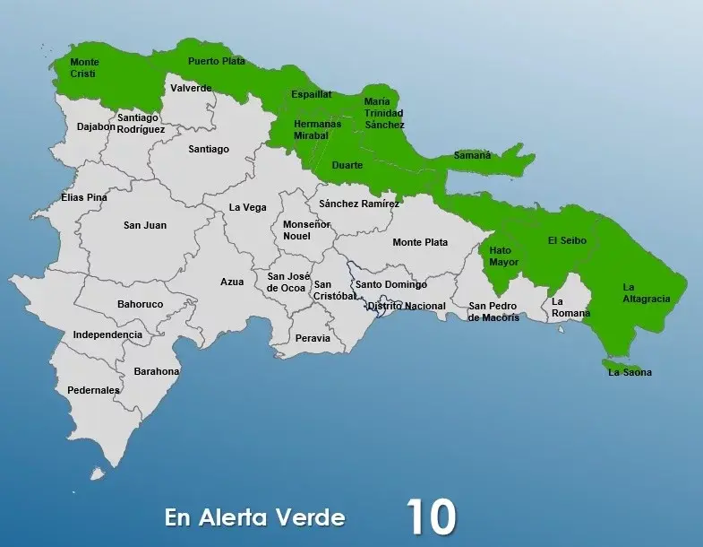 COE coloca 10 provincias el alerta verde  por vaguada