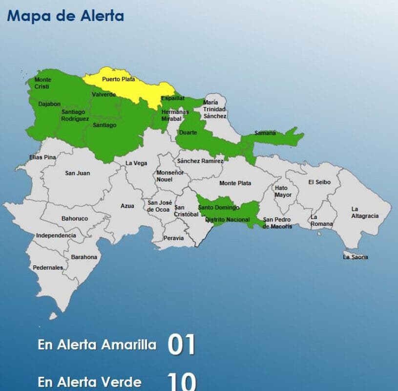 COE coloca 1 provincia en alerta amarilla; mantiene 10 en verde