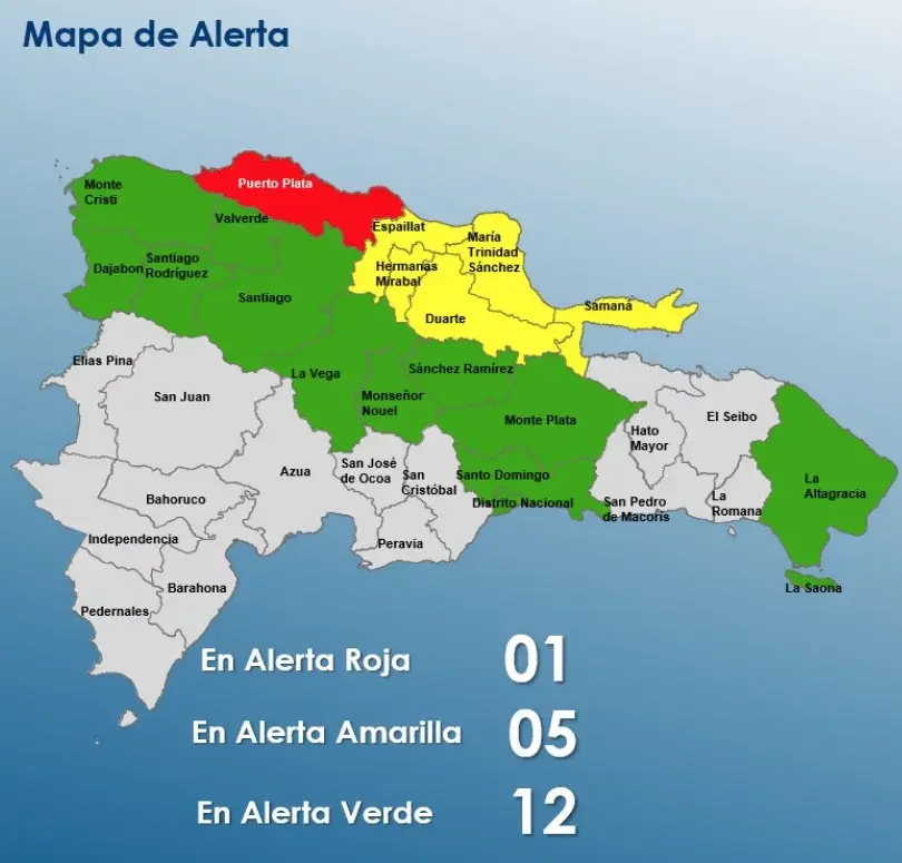 COE mantiene a Puerto Plata en alerta roja; otras 05 provincias están en amarilla y 12 en verde