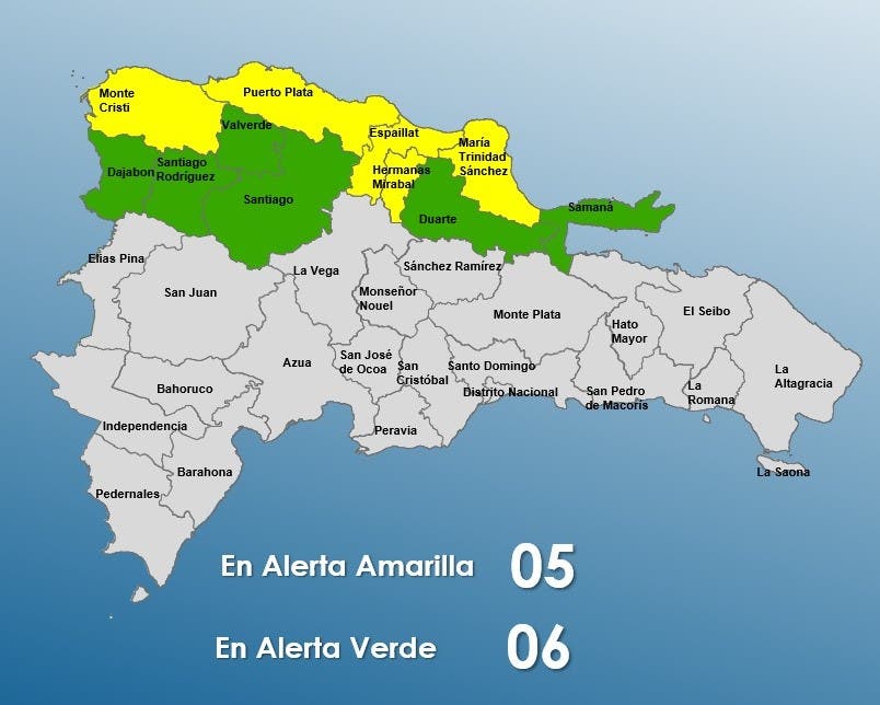 COE eleva 5 provincias a alerta amarilla y 6 a verde por sistema frontal