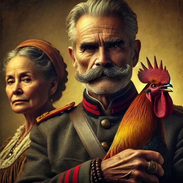 Coronel Aureliano Buendía, su esposa y el gallo