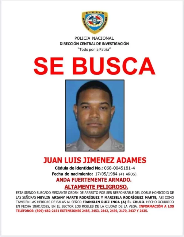 El segundo teniente, Juan Luis Jiménez, está siendo acusado de matar a dos mujeres en La Vega. Fuente externa