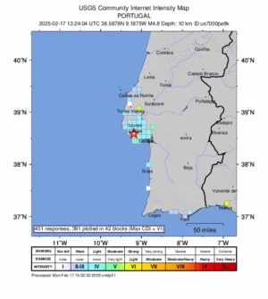 El sismo se sintió en varias zonas de Portugal. Fuente externa