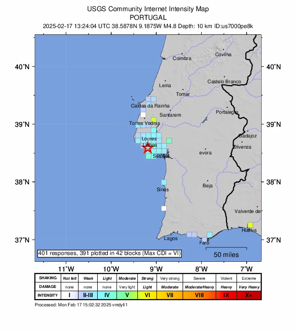 El sismo se sintió en varias zonas de Portugal. Fuente externa