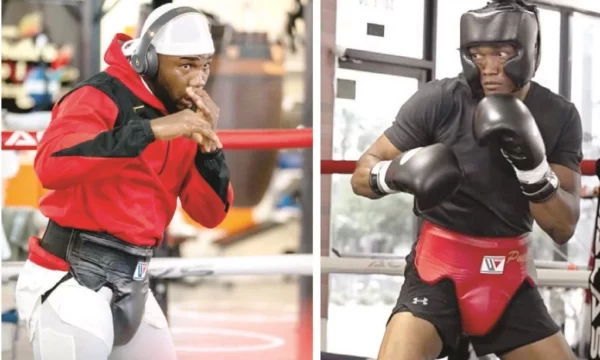 Carlos-"Caballo Bronco"-Adames y Alberto -"La Avispa"-  Puello, dos de los  mejores boxeadores  de la actualidad.  Archivo